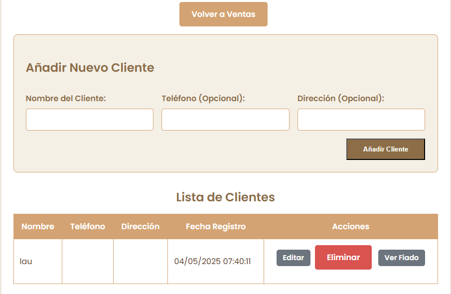 Formulario para Añadir Nuevo Cliente y Lista de Clientes