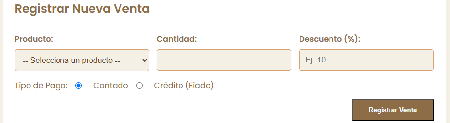 Opciones de Tipo de Pago: Contado o Crédito (Fiado)