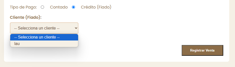 Selección de Cliente para Venta a Crédito (Fiado)